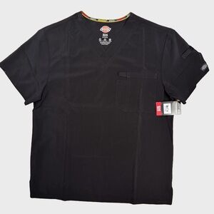 Dickies EDS Essentials Scrubs Top Men's Med. Tuckable V-Neck DK635 Black Stretch